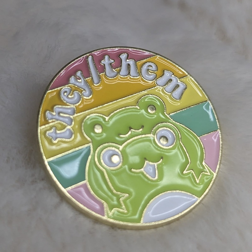Pronoun Pin They / Them Frog Enamel Pin